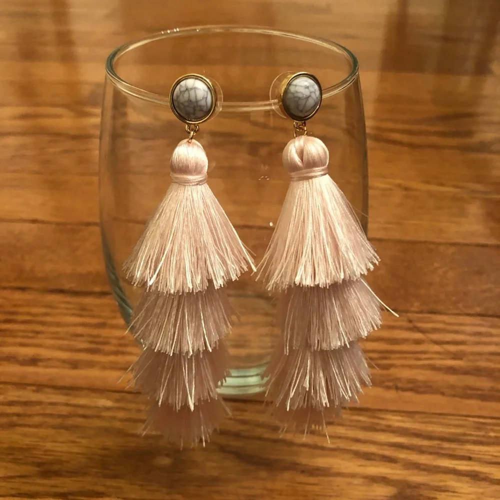BaubleBar Light Pink Rosabella 4” Tassel Drop Earrings